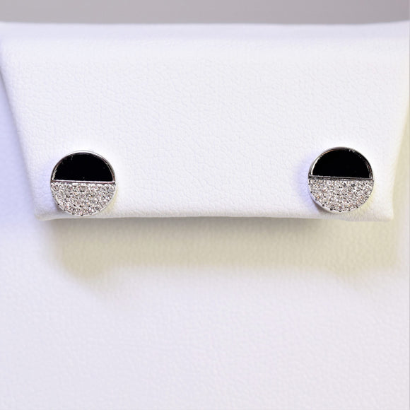 14k white gold black agate and diamond earrings