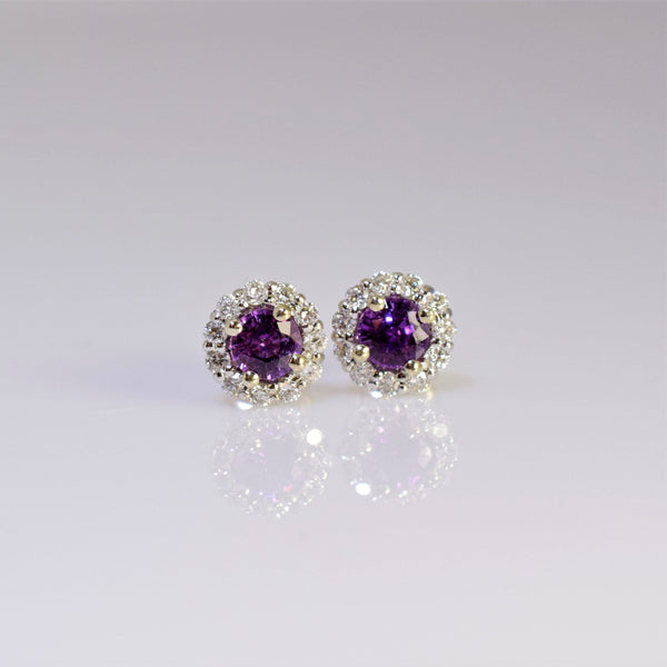 14k white gold purple sapphire and diamond earrings