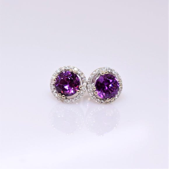 14k white gold rhodolite garnet stud earrings