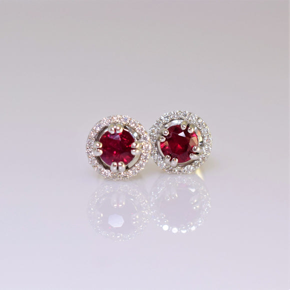14k white gold ruby and diamond earrings V1
