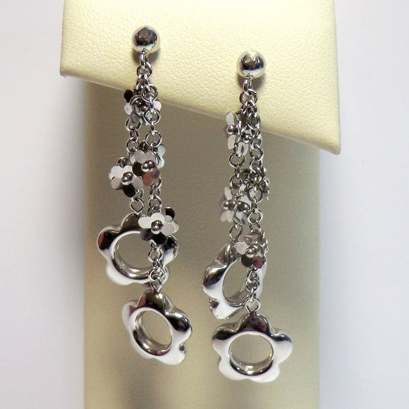14k white open flower dangle earrings