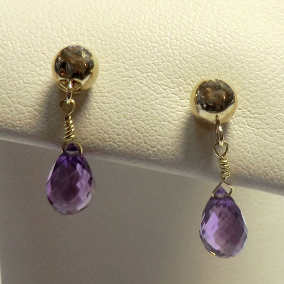 14k yellow amethyst briolette dangle earrings