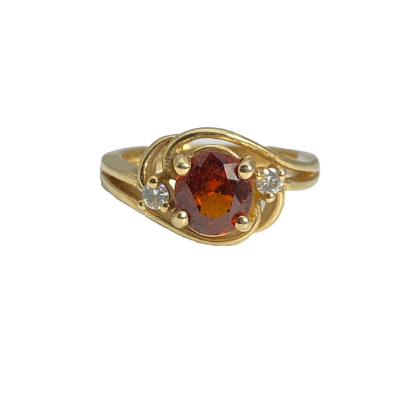 14k yellow gold garnet and diamond ring