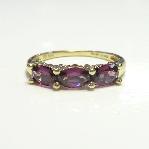 14k yellow ring with rhodolite garnets