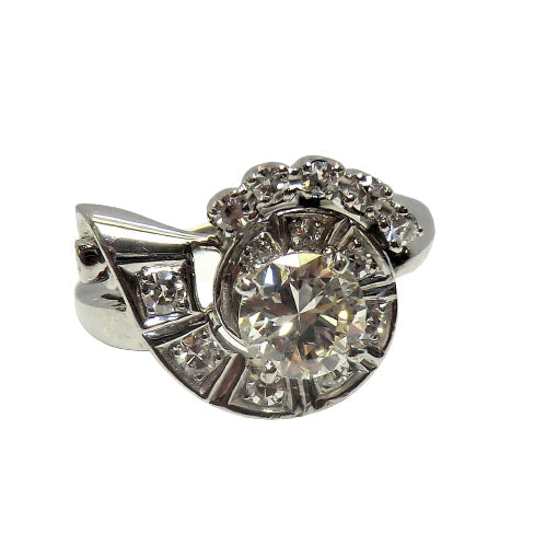 18k white gold retro diamond ring