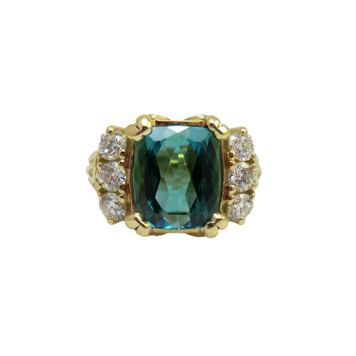 18k yellow gold custom tourmaline and diamond ring