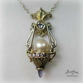 Diamond, Pearl & Iolite Pendant