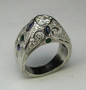 Diamond Ring with Sapphires & Emeralds