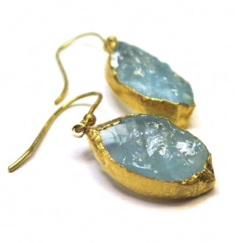 Natural Rough Cut Aqua Earrings