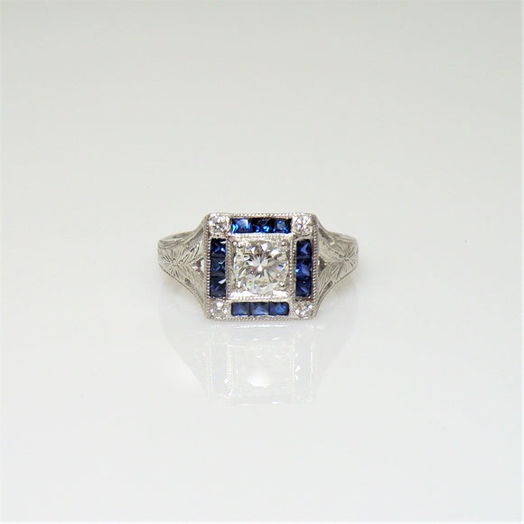 Platinum sapphire and diamond ring