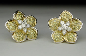 Yellow Diamond Flower Earrings