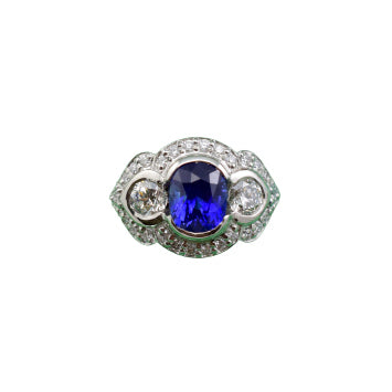 custom platinum sapphire and diamond ring V2