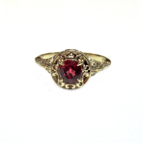 vintage 14 karat yellow gold spinel and diamond ring