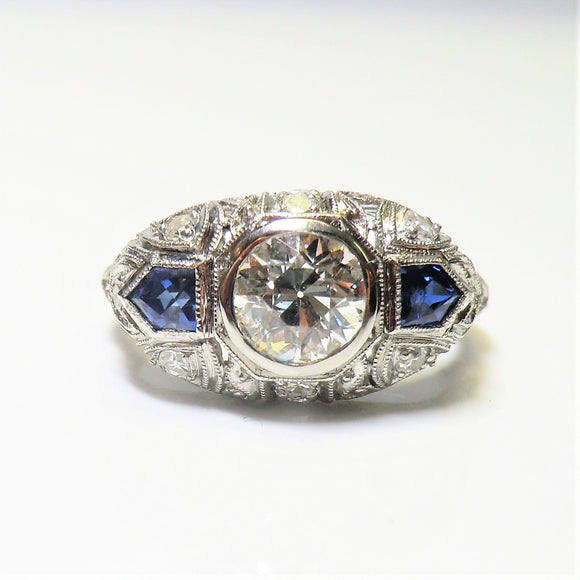 vintage platinum diamond and sapphire ring