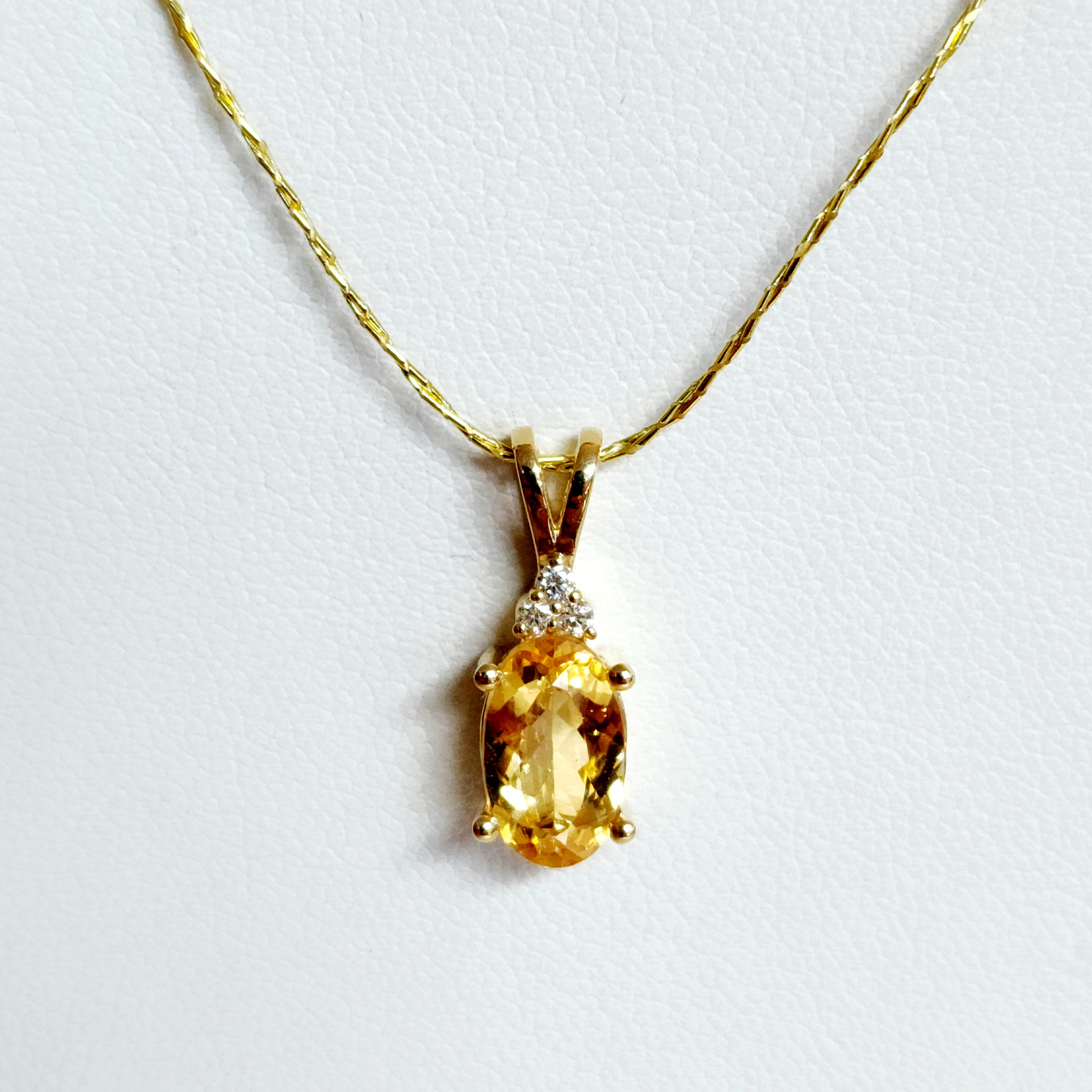 14ky Golden Topaz and Diamond Pendant