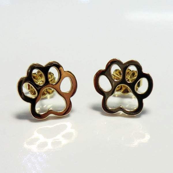 14k yellow custom designed paw stud earrings