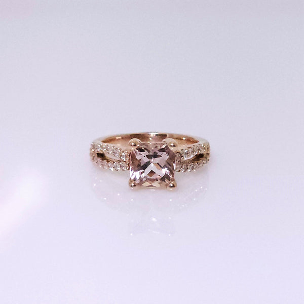 14k rose gold morganite and diamond ring