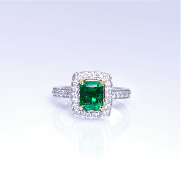 14k two-tone emerald and diamond ring