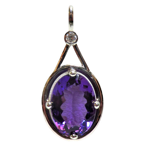 14k white gold amethyst and diamond pendant