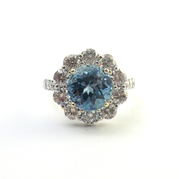 14k white gold aquamarine and diamond ring V1