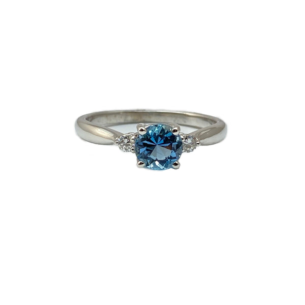 14k white gold aquamarine and diamond ring V5