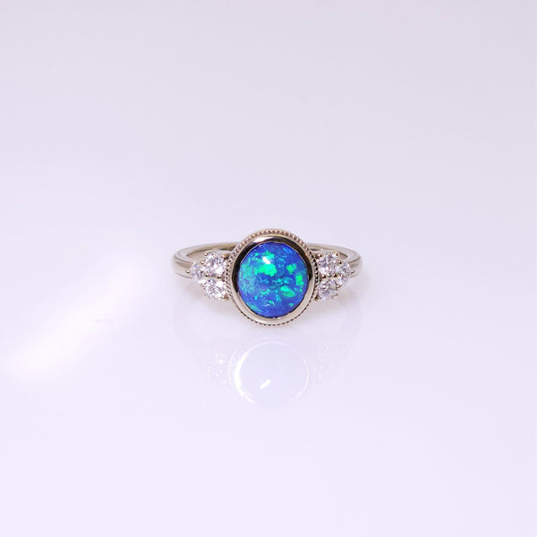 14k white gold black opal and diamond ring