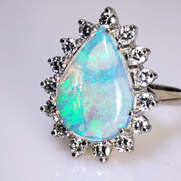 14k white gold opal and diamond ring