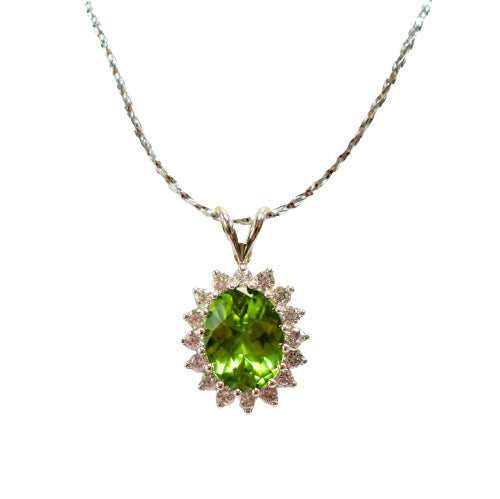 14k white gold peridot and diamond pendant