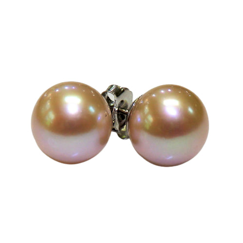 14k white gold pink pearl stud earrings
