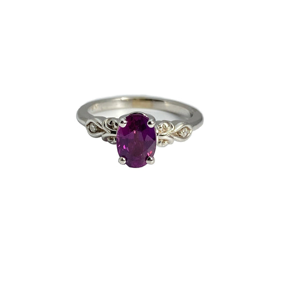 14k white gold pink sapphire and diamond ring