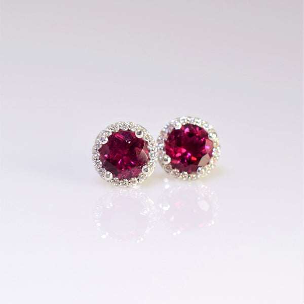 14k white gold pink tourmaline and diamond earrings