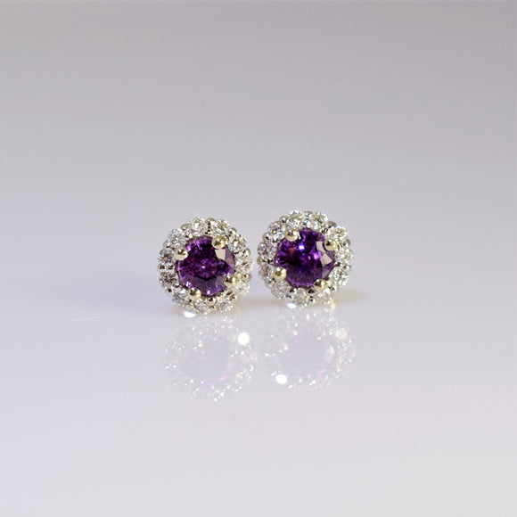 14k white gold purple sapphire and diamond earrings