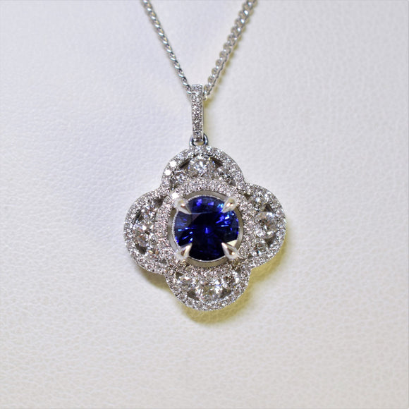 14k white gold sapphire and diamond pendant