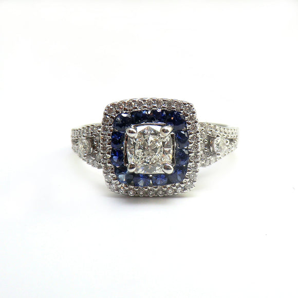 14k white gold sapphire and diamond ring V1