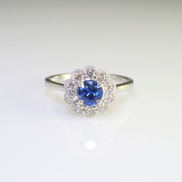 14k white gold sapphire and diamond ring V9