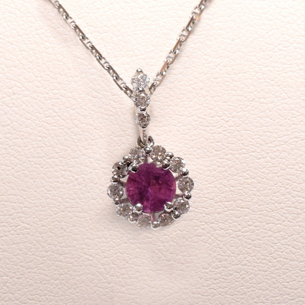14k white pendant with pink sapphire and diamond