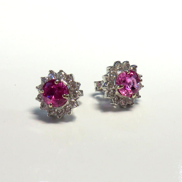 14k white pink sapphire and diamond earrings