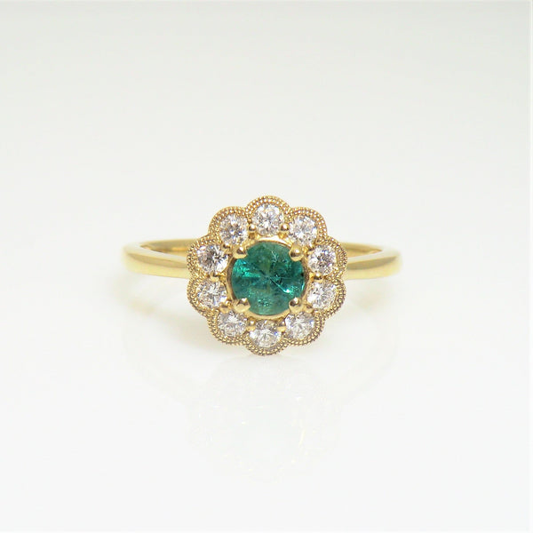 14k yellow gold emerald and diamond ring V2