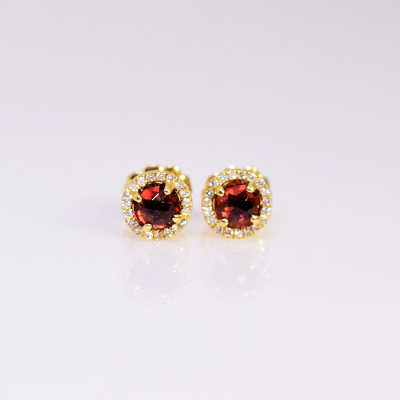 14k yellow gold garnet and diamond earrings