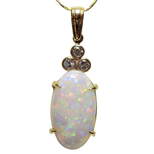 14k yellow gold opal and diamond pendant