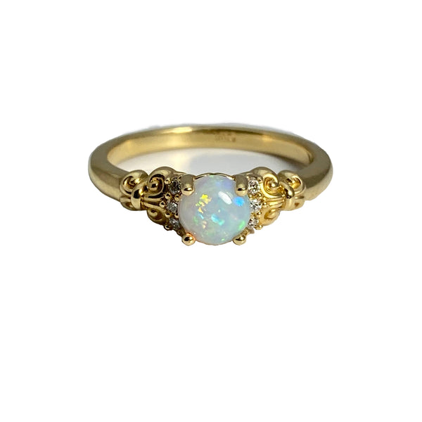 14k yellow gold opal and diamond ring V1