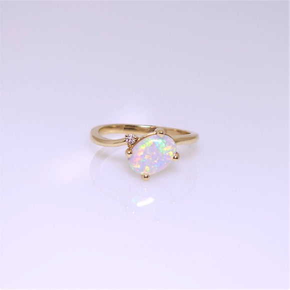 14k yellow gold opal and diamond ring V2