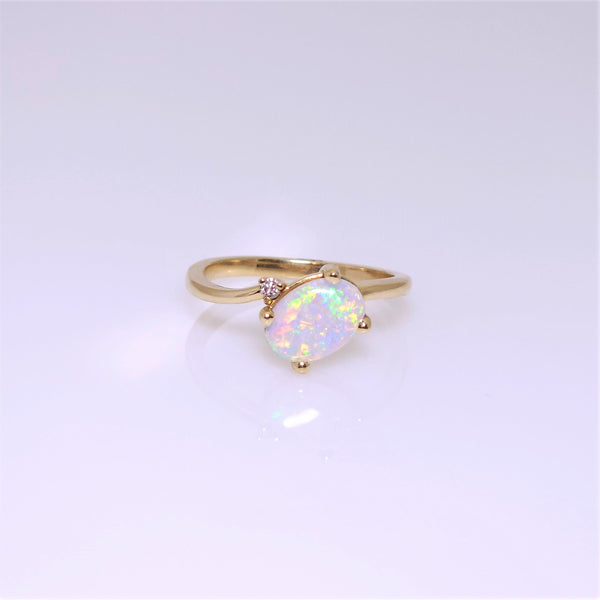 14k yellow gold opal and diamond ring V2