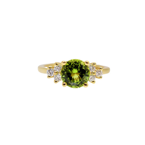 14k yellow gold peridot and diamond ring V1