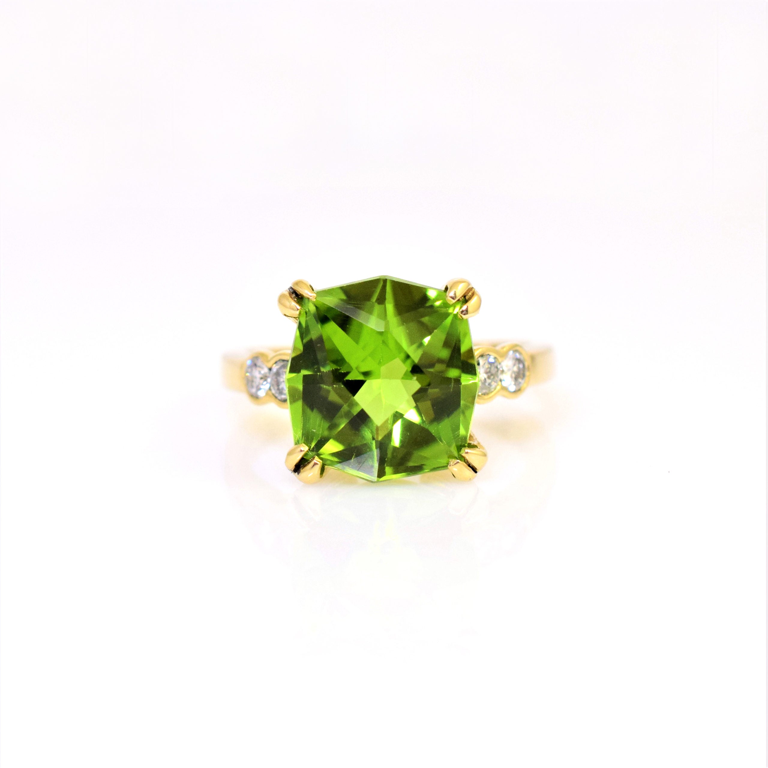 Peridot & Fancy Green Diamond Earrings 14K Yellow Gold