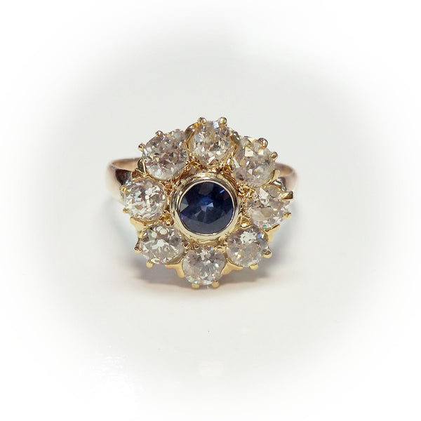 14k yellow gold sapphire and diamond ring V1