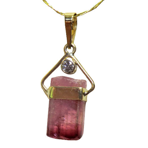 14k yellow gold tourmaline and diamond pendant V1