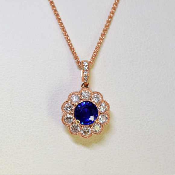 18k rose gold sapphire and diamond pendant