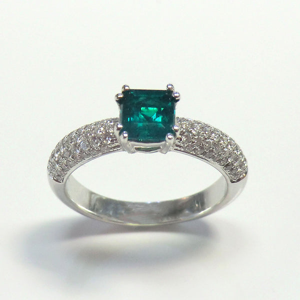 18k white emerald and diamond ring