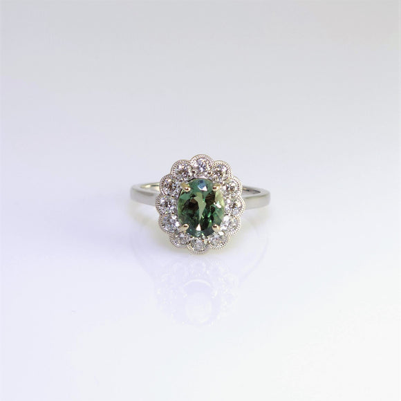 18k white gold alexandrite and diamond ring